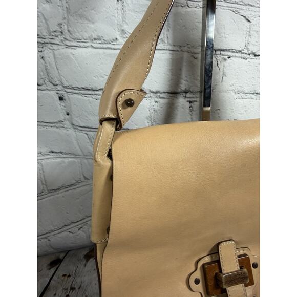 Ferragamo Leather Small Purse Wooden Closure Tan Vintage Authentic - Picture 3 of 15